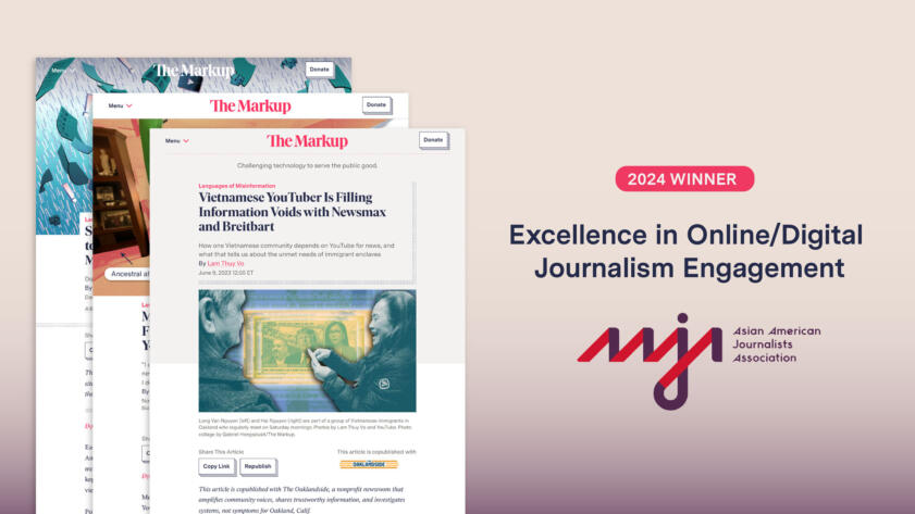 Collage of the three stories from the “Languages of Misinformation” series that won the 2024 AAJA Journalism Excellence Award